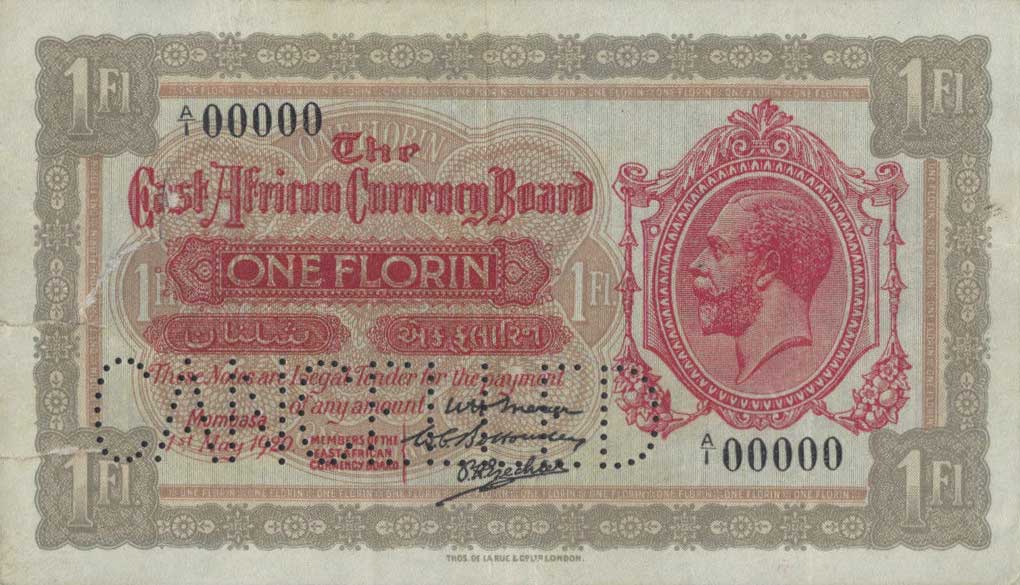 Front of East Africa p8s: 1 Florin from 1920