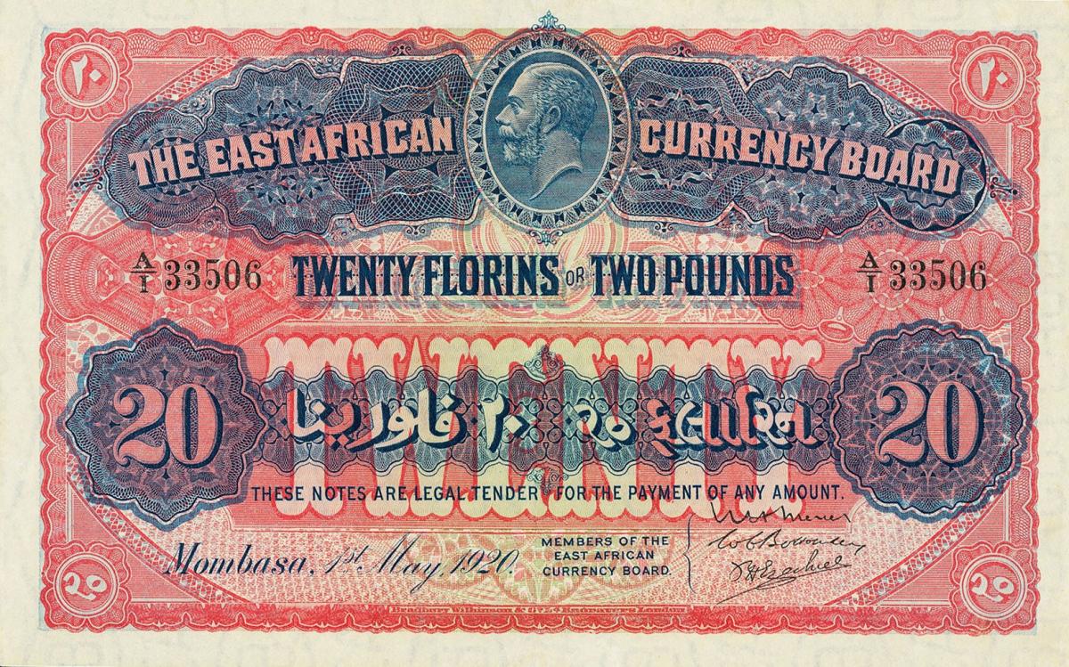 Front of East Africa p11a: 20 Florin from 1920