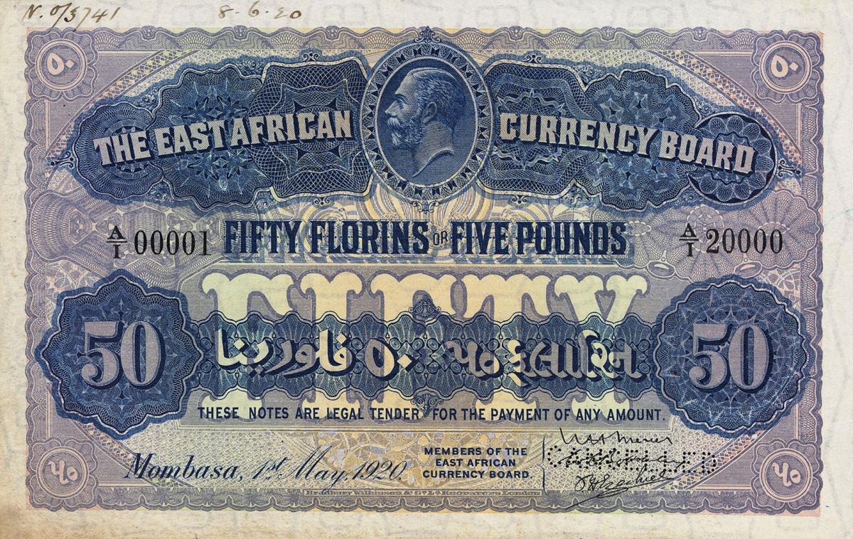 Front of East Africa p12s: 50 Florin from 1920