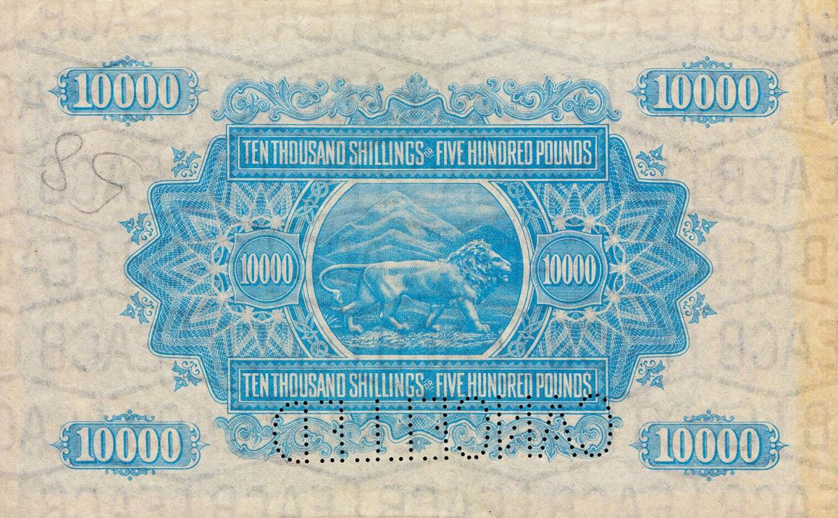 Back of East Africa p19s: 10000 Shillings from 1921