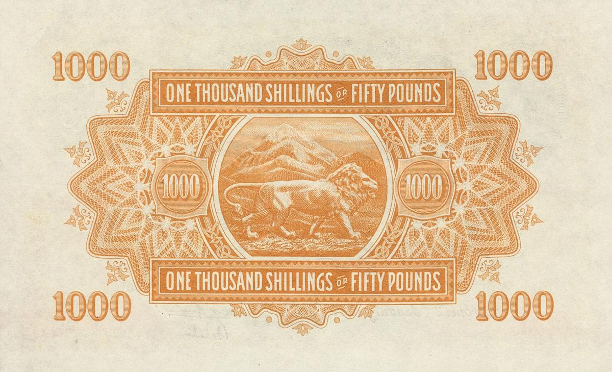 Back of East Africa p31B: 1000 Shillings from 1939