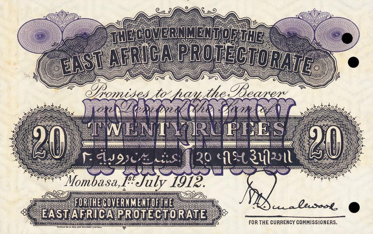 Front of East Africa p3ct: 20 Rupees from 1912