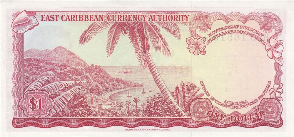 Back of East Caribbean States p13d: 1 Dollar from 1965