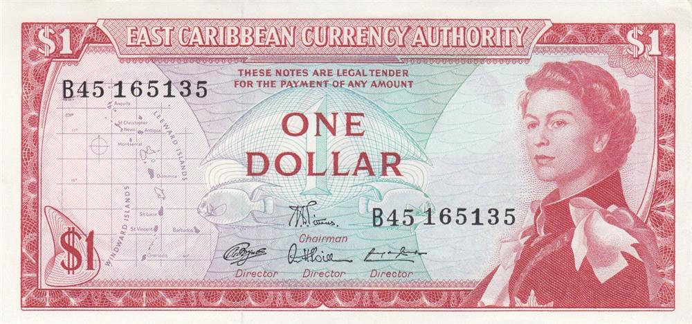 Front of East Caribbean States p13d: 1 Dollar from 1965