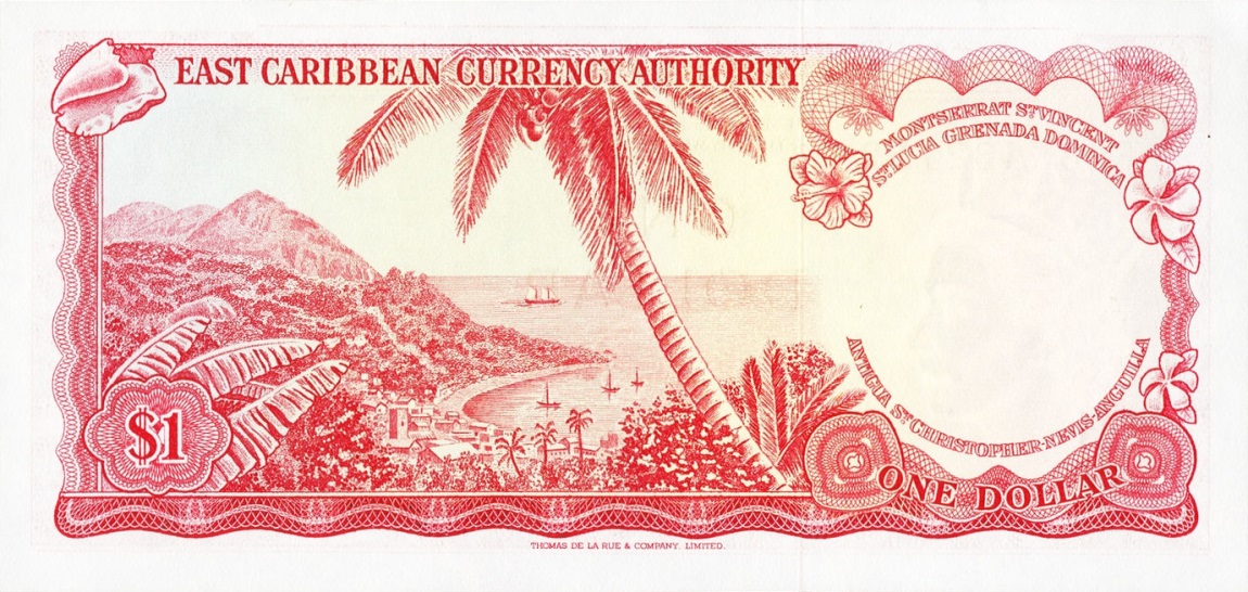 Back of East Caribbean States p13h: 1 Dollar from 1965