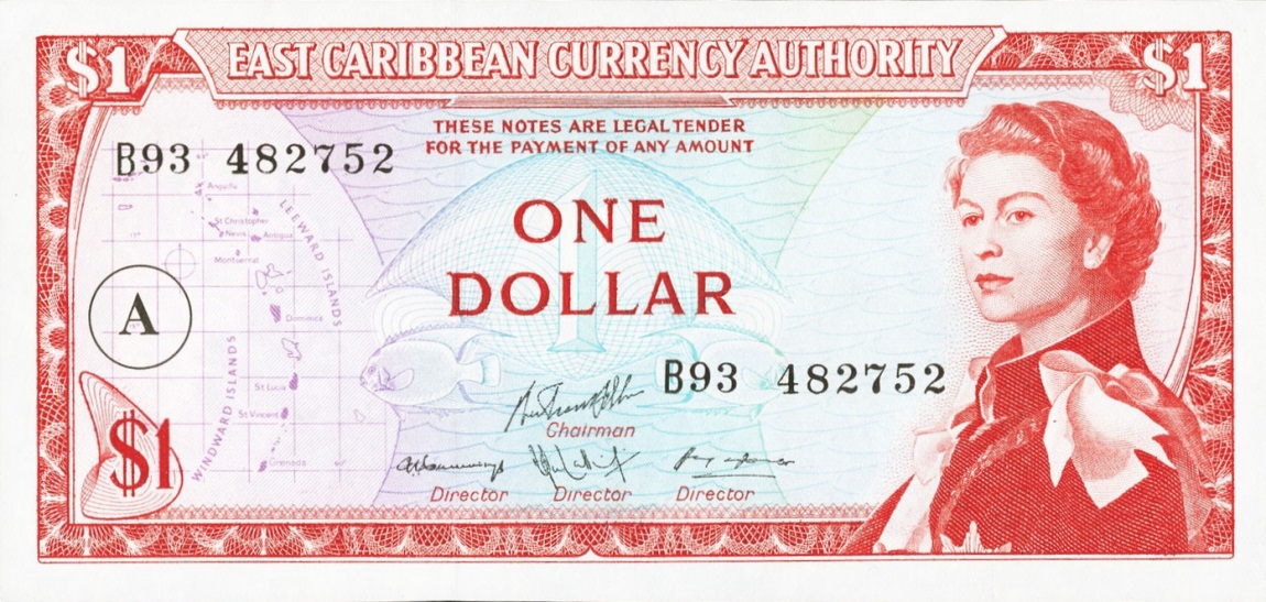 Front of East Caribbean States p13h: 1 Dollar from 1965