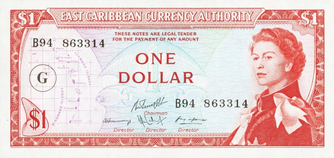 Front of East Caribbean States p13j: 1 Dollar from 1965