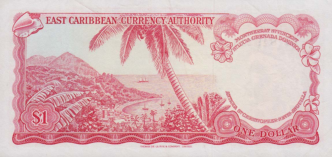 Back of East Caribbean States p13l: 1 Dollar from 1965