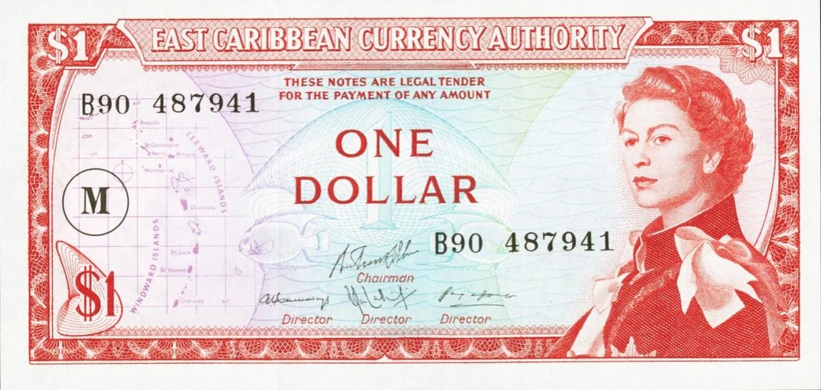 Front of East Caribbean States p13m: 1 Dollar from 1965