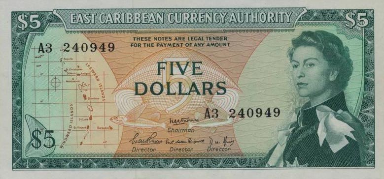 Front of East Caribbean States p14a: 5 Dollars from 1965
