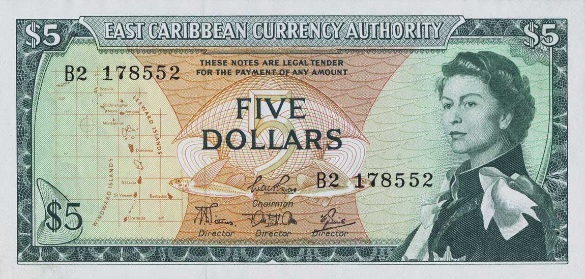 Front of East Caribbean States p14d: 5 Dollars from 1965