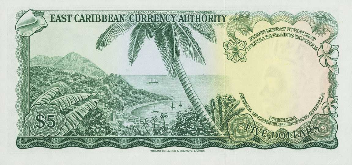 Back of East Caribbean States p14f: 5 Dollars from 1965