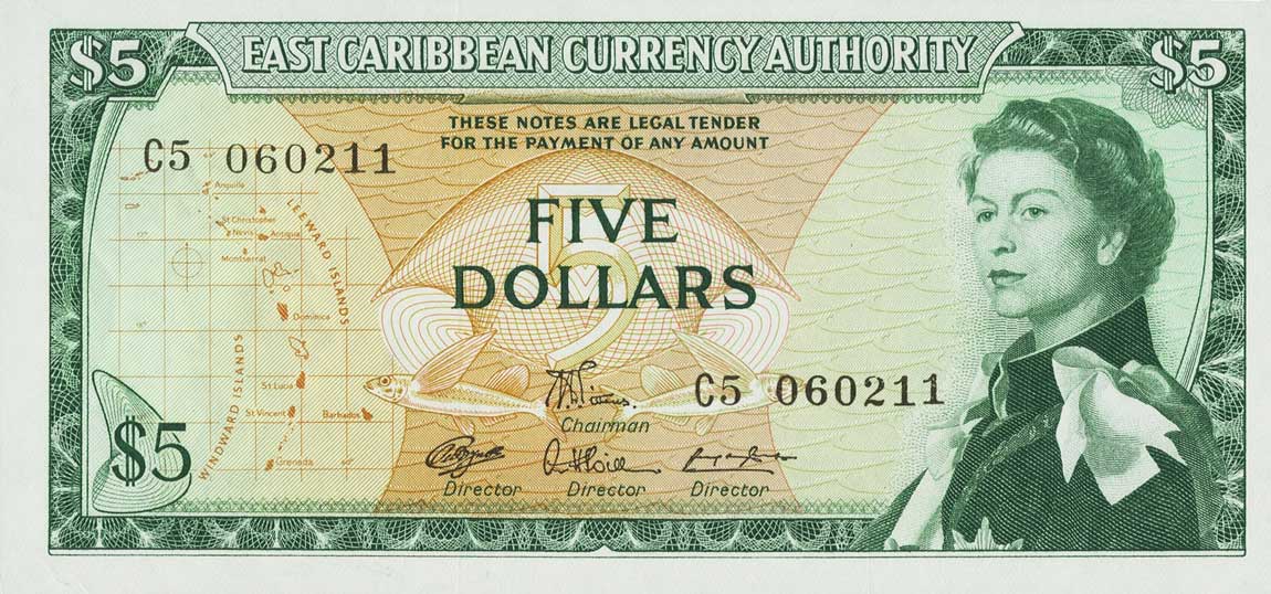 Front of East Caribbean States p14f: 5 Dollars from 1965
