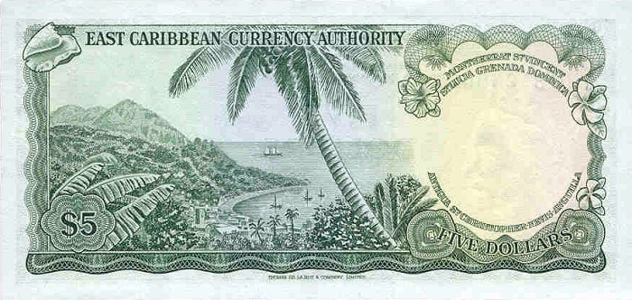 Back of East Caribbean States p14i: 5 Dollars from 1965