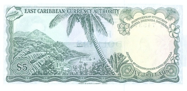 Back of East Caribbean States p14j: 5 Dollars from 1965