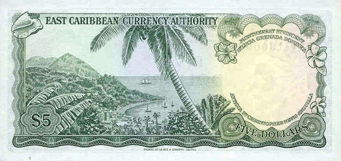 Back of East Caribbean States p14k: 5 Dollars from 1965