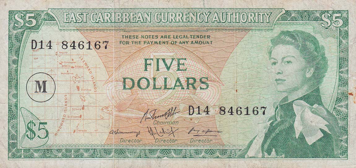 Front of East Caribbean States p14n: 5 Dollars from 1965