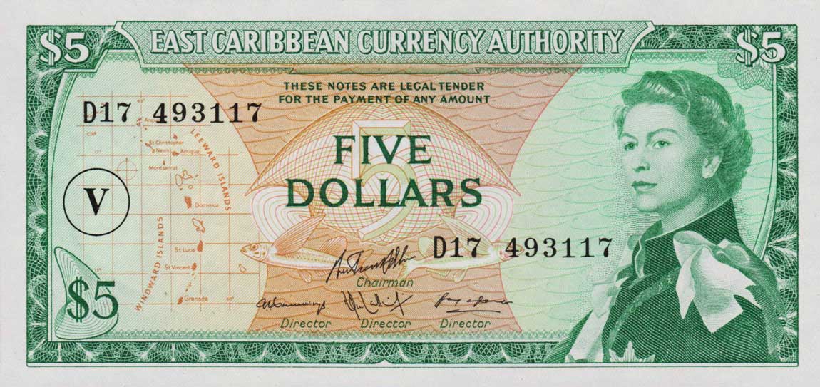 Front of East Caribbean States p14p: 5 Dollars from 1965