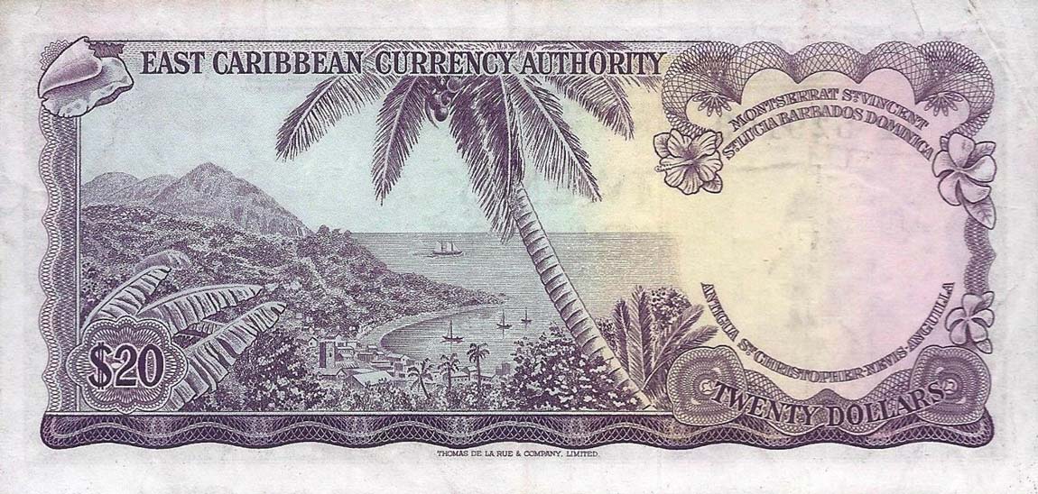 Back of East Caribbean States p15a: 20 Dollars from 1965