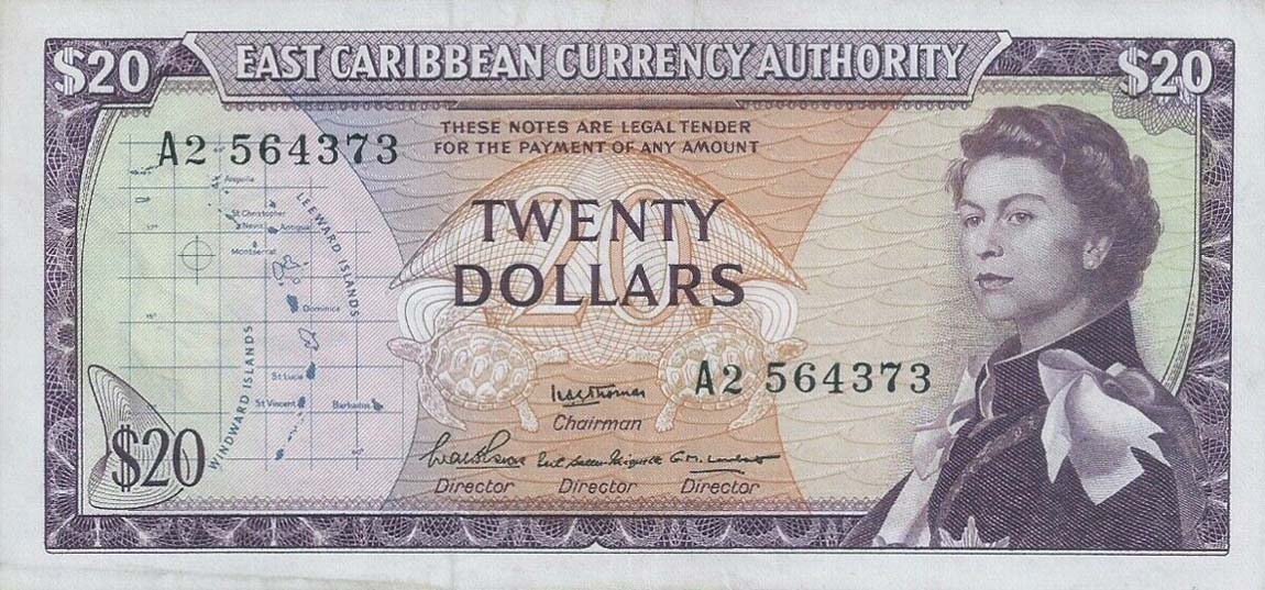 Front of East Caribbean States p15b: 20 Dollars from 1965