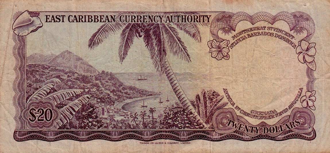 Back of East Caribbean States p15e: 20 Dollars from 1965