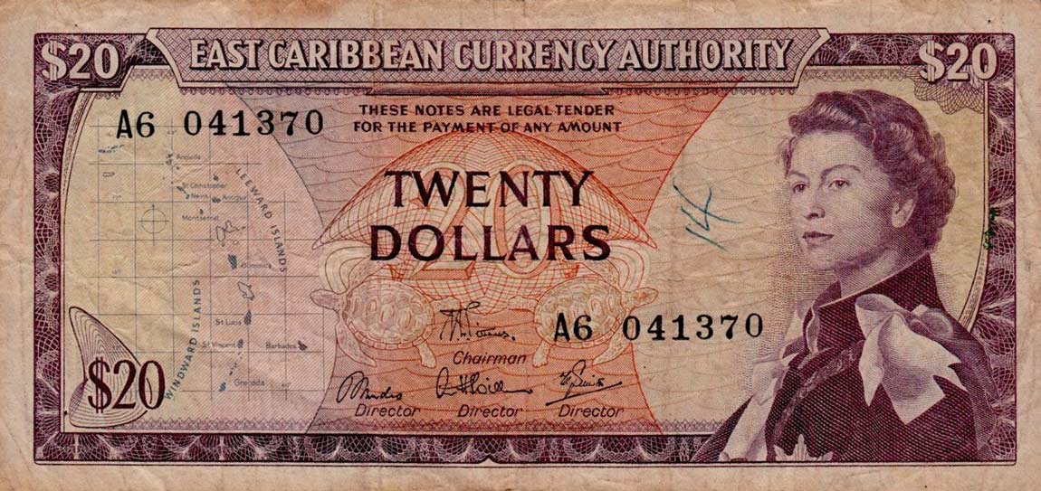 Front of East Caribbean States p15e: 20 Dollars from 1965