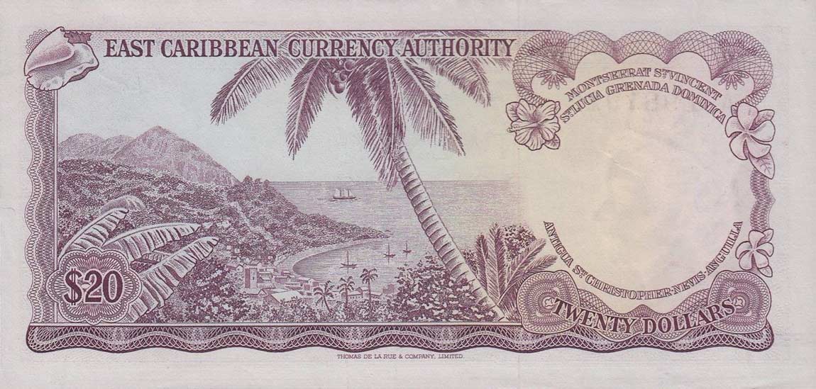 Back of East Caribbean States p15m: 20 Dollars from 1965