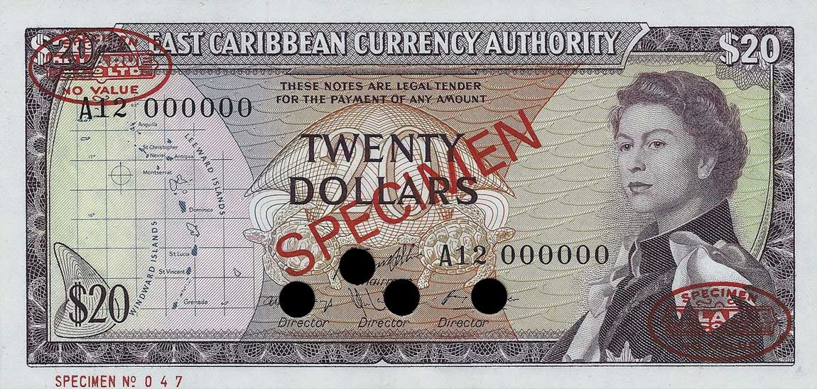 Front of East Caribbean States p15s: 20 Dollars from 1965