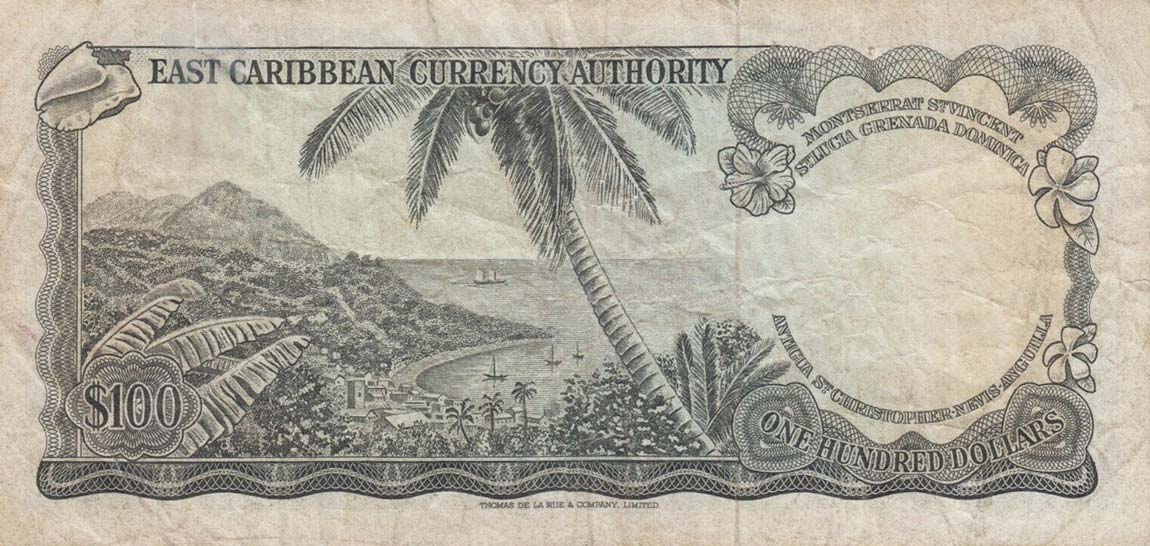 Back of East Caribbean States p16g: 100 Dollars from 1965