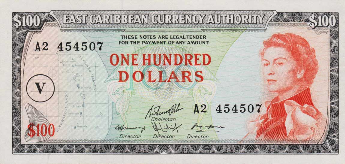 Front of East Caribbean States p16n: 100 Dollars from 1965