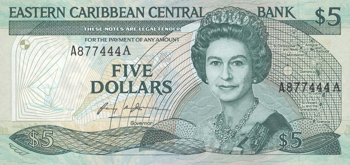 Front of East Caribbean States p18a: 5 Dollars from 1986