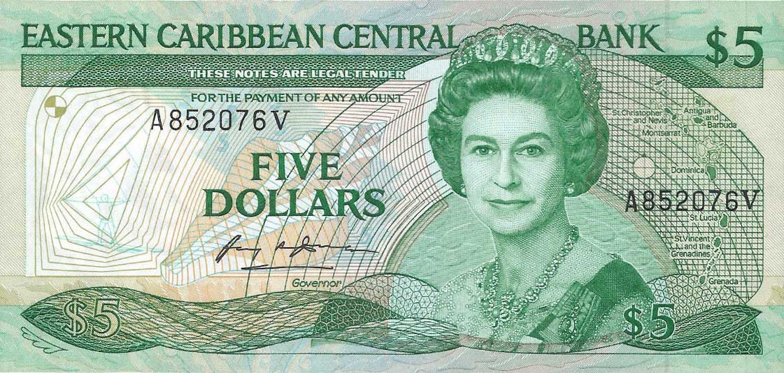 Front of East Caribbean States p18v: 5 Dollars from 1986