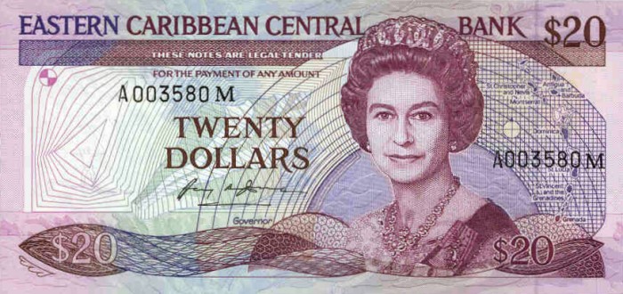 Front of East Caribbean States p19m: 20 Dollars from 1987