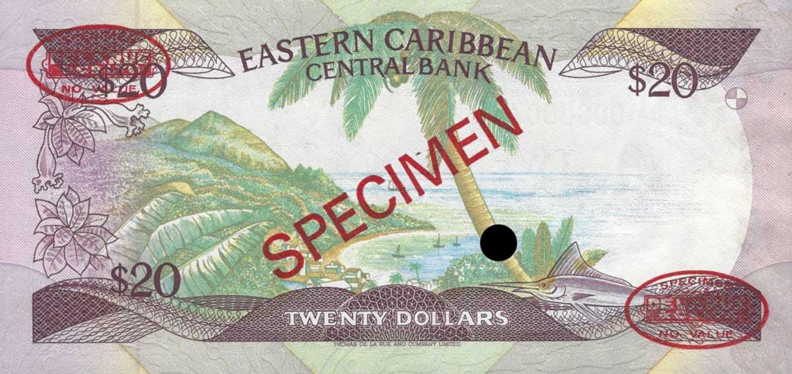 Back of East Caribbean States p19s: 20 Dollars from 1987
