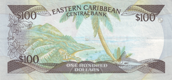 Back of East Caribbean States p20d: 100 Dollars from 1986
