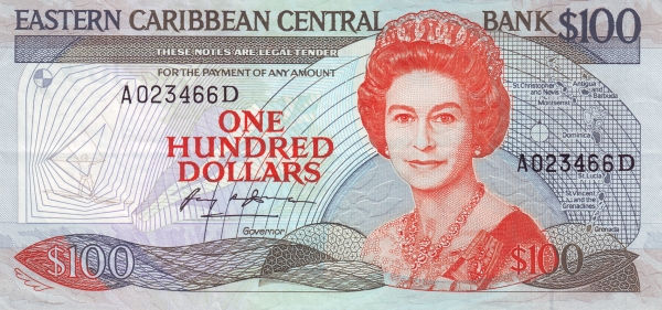 Front of East Caribbean States p20d: 100 Dollars from 1986
