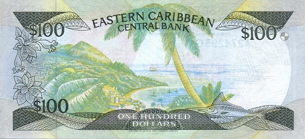Back of East Caribbean States p20g: 100 Dollars from 1986