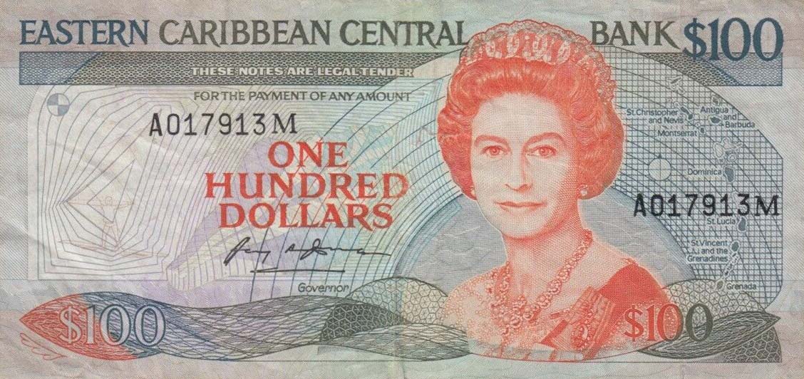 Front of East Caribbean States p20m: 100 Dollars from 1986