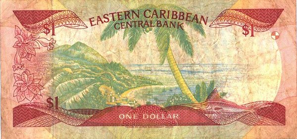 Back of East Caribbean States p21k: 1 Dollar from 1988