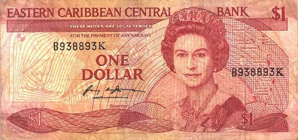 Front of East Caribbean States p21k: 1 Dollar from 1988