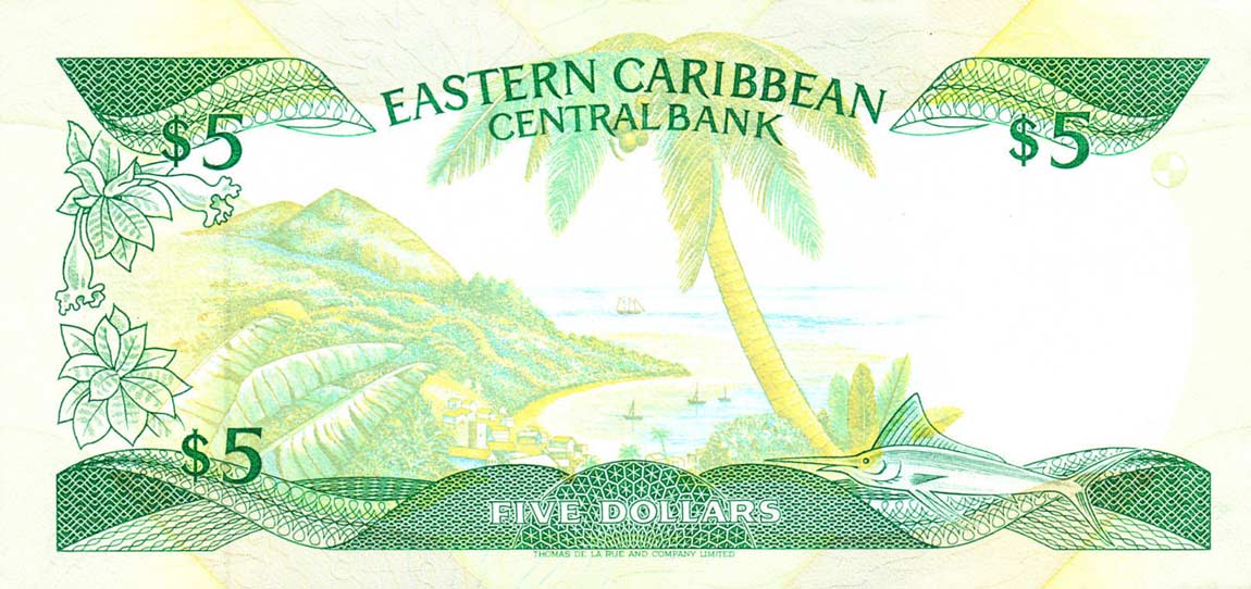 Back of East Caribbean States p22l2: 5 Dollars from 1988