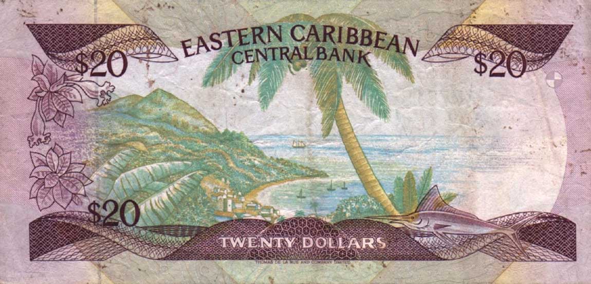 Back of East Caribbean States p24d2: 20 Dollars from 1988