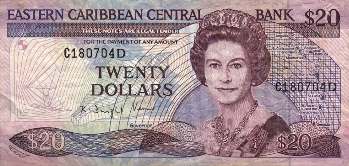 Front of East Caribbean States p24d2: 20 Dollars from 1988