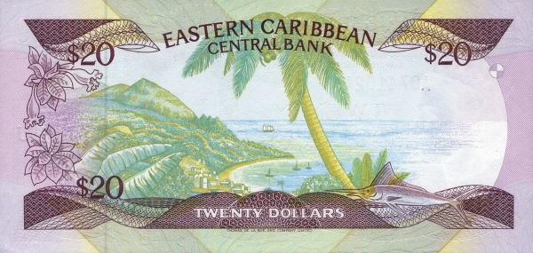 Back of East Caribbean States p24k1: 20 Dollars from 1988