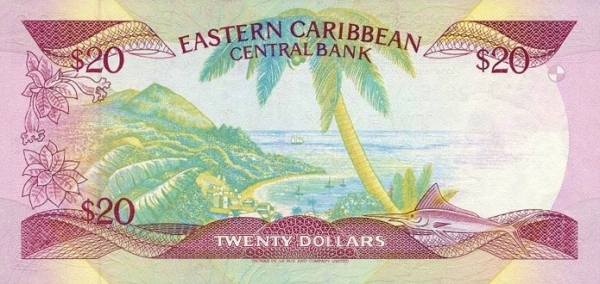 Back of East Caribbean States p24u: 20 Dollars from 1988