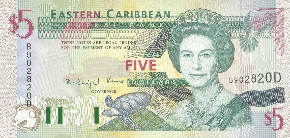 Front of East Caribbean States p26d: 5 Dollars from 1993