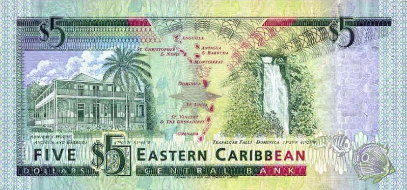 Back of East Caribbean States p26g: 5 Dollars from 1993