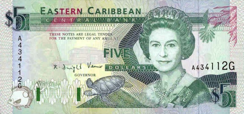 Front of East Caribbean States p26g: 5 Dollars from 1993