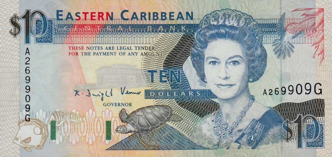 Front of East Caribbean States p27g: 10 Dollars from 1993