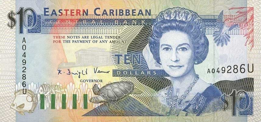 Front of East Caribbean States p27u: 10 Dollars from 1993